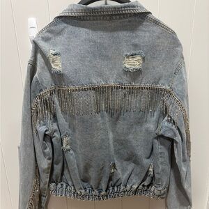 POL Light Blue Denim Jacket with Fringe